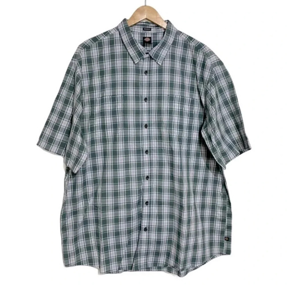 Dickies‎ men’s 2XLT relaxed fit green white plaid short sleeve button shirt - Picture 1 of 4